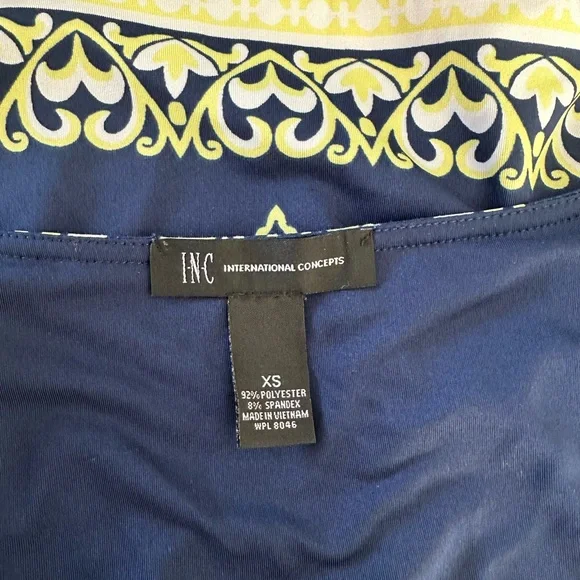 INC International Concepts Navy & Yellow Printed Shift Dress Size XS - Picture 5 of 6